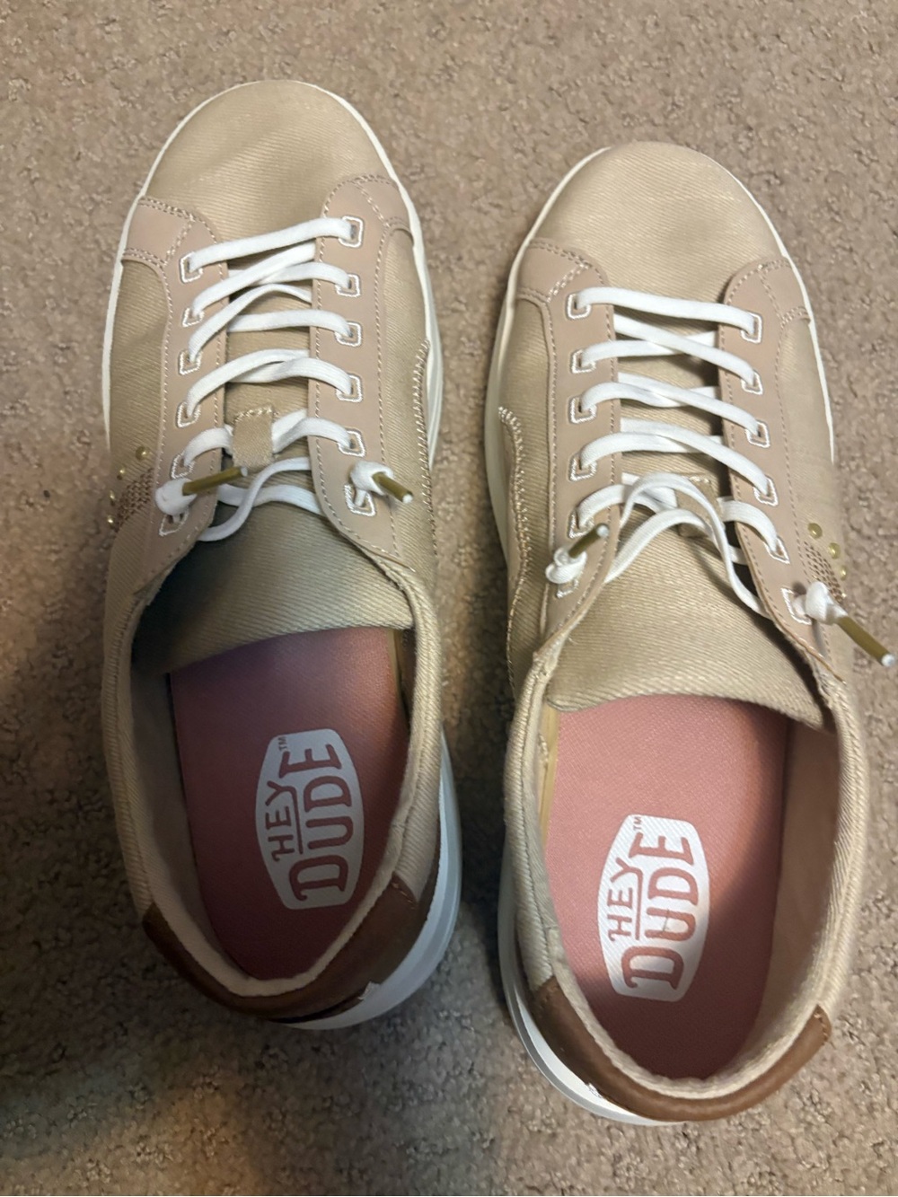 Hey Dude Women’s Casual Sneakers in Beige and White